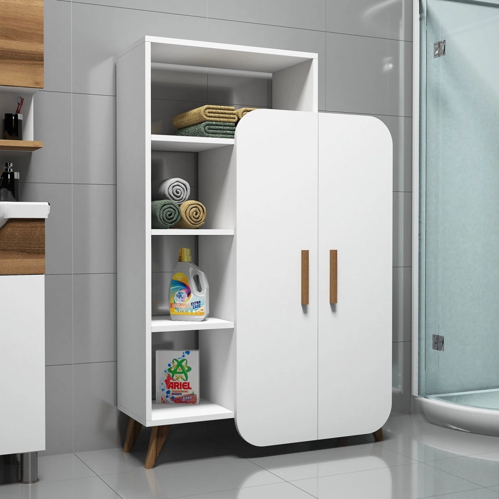 Mobiletto in legno con ripiano "Form" - 90 x 32 x 132 cm - Bianco