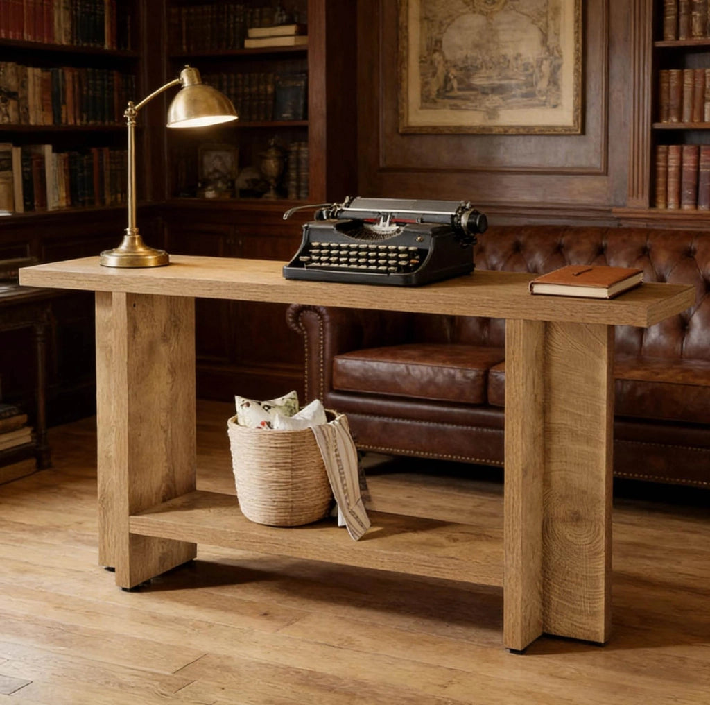 Tavolo consolle a 2 ripiani 150x30x80 cm in MDF marrone
