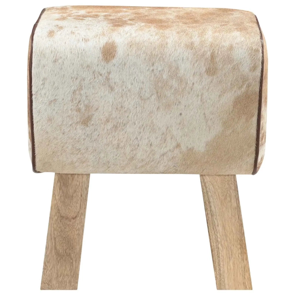 panchina 40 x 30 x 45 cm Pelle Vera Marrone e bianco 42042100