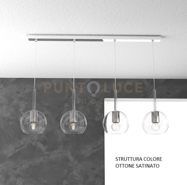 SOSP. OTTONE SAT. RETTANGOLARE 4 LUCI VETRI TUTTI PICCOLO TRASPARENTE 1155OS-S4 RP-TR