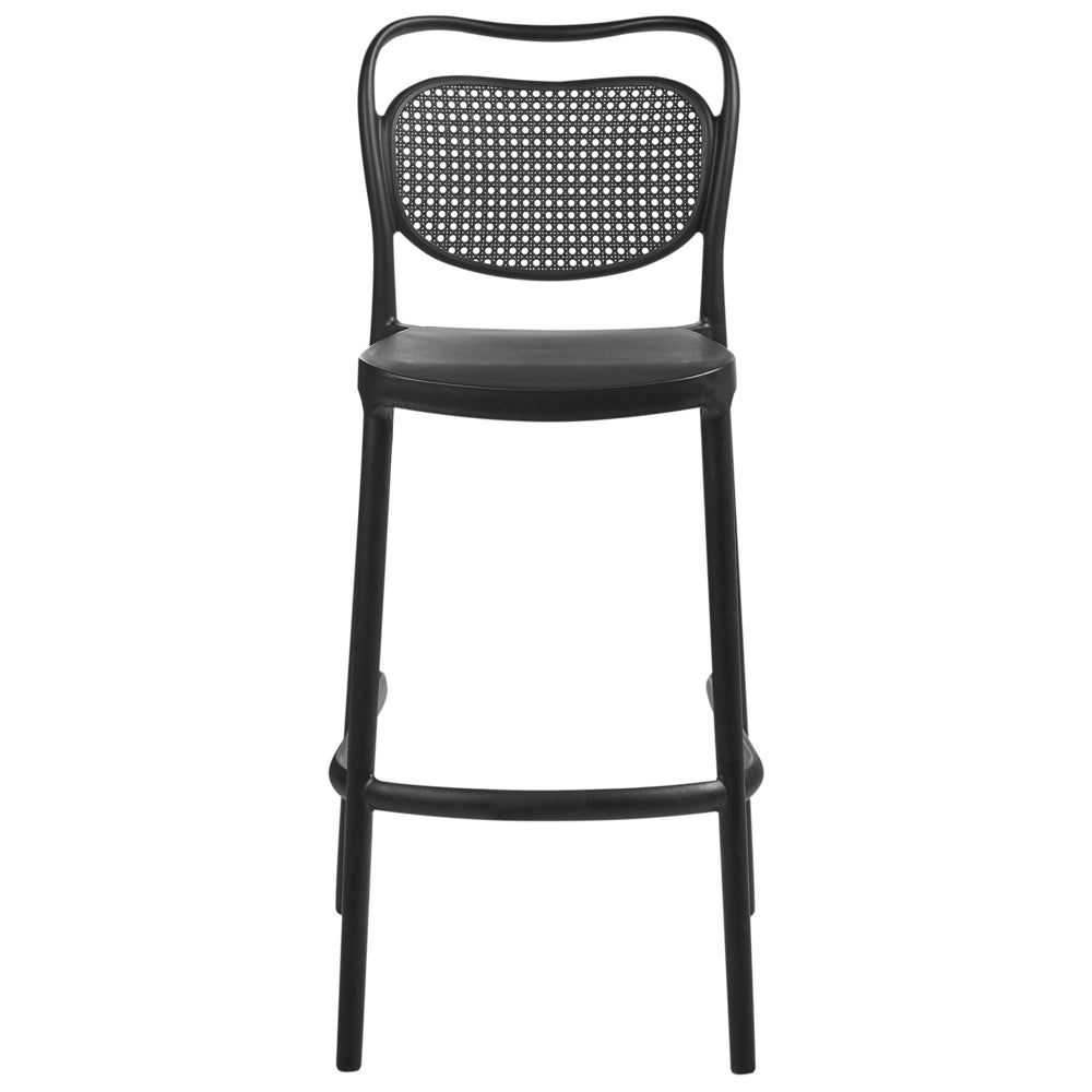 Set di 2 sedie da bar in plastica nera retrò resistenti alle intemperie per uso interno ed esterno