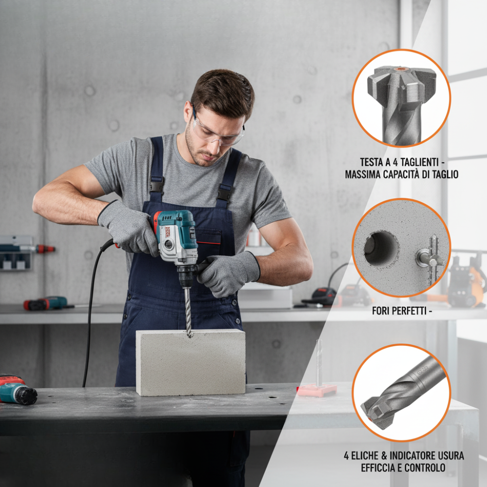 Punta sds-plus x4l per forare calcestruzzo e mattoni *** misura 6 x 265 mm, confezione 1