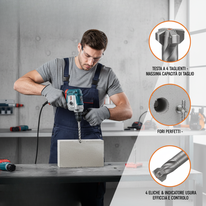 Punta sds-plus x4l per forare calcestruzzo e mattoni *** misura 8 x 465 mm, confezione 1