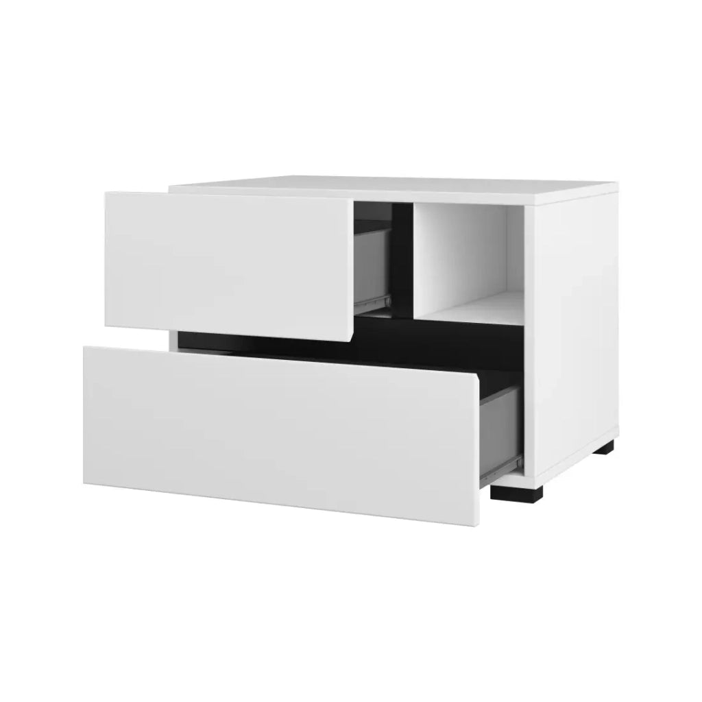 Camera completa HAVANA bianco e nero – Letto contenitore 160x200, armadio 4 porte, comodini e cassettiera