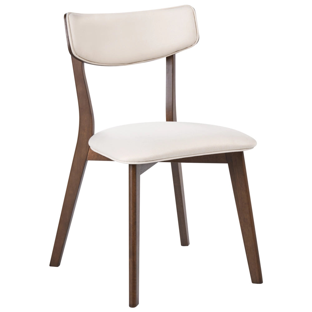 Set di 2 sedie da pranzo in tessuto beige e struttura in legno massiccio marrone retrò senza braccioli con seduta