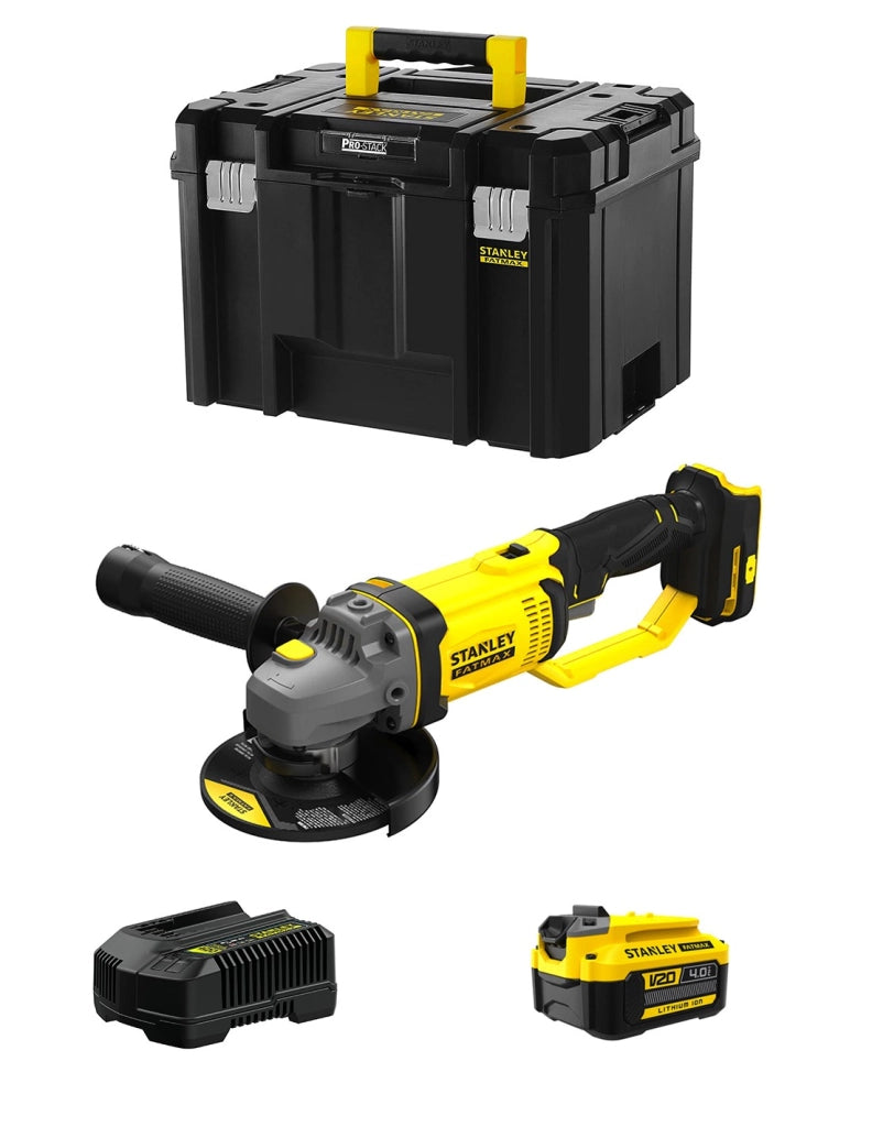 Smerigliatrice Angolare STANLEY FatMax SFMCG400M1T (1 x 4,0 Ah + Caricabatteria + TSTAK VI)