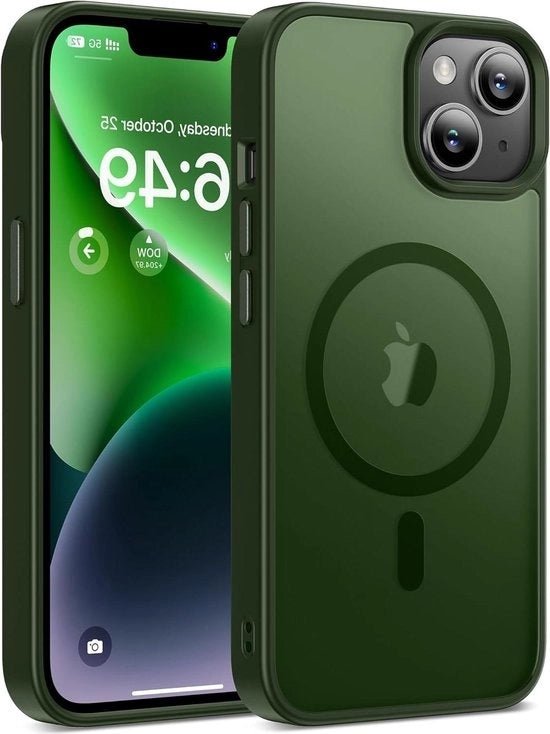 Hoesa magnetico per smartphone con Magsafe shock-resistente, trasparente e militare in verde - Per iPhone 14 6.1 pollici