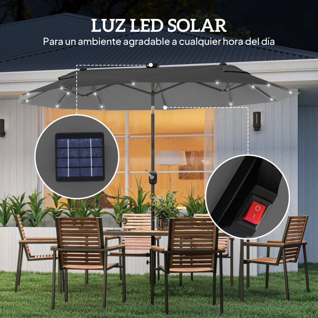 Tenda da sole doppia con luci LED solari e inclinazione regolabile ¨C zephmum ¨C grigio 295x150x219 cm