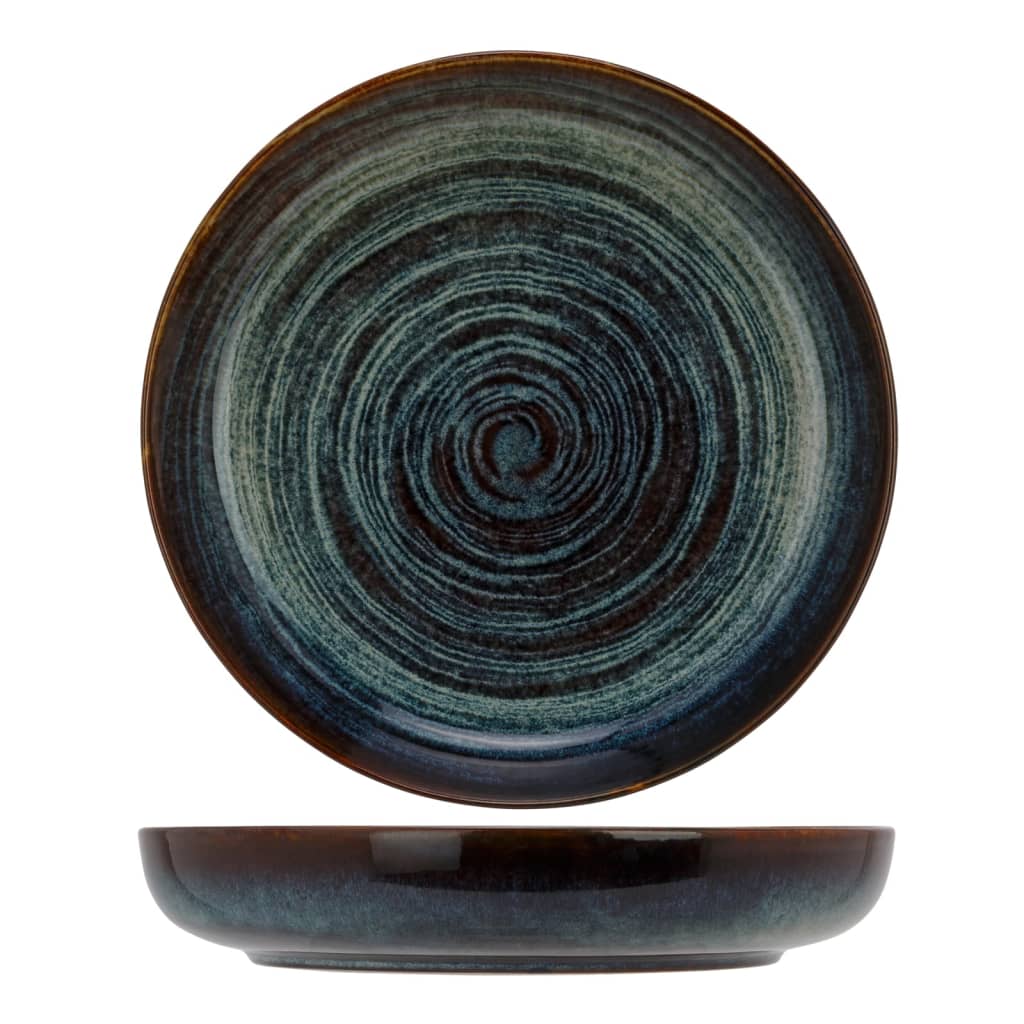 Cosy & Trendy Piatto Fondo con Motivo a Cerchi Atlantis 4pz Ø24 cm Blu 446056