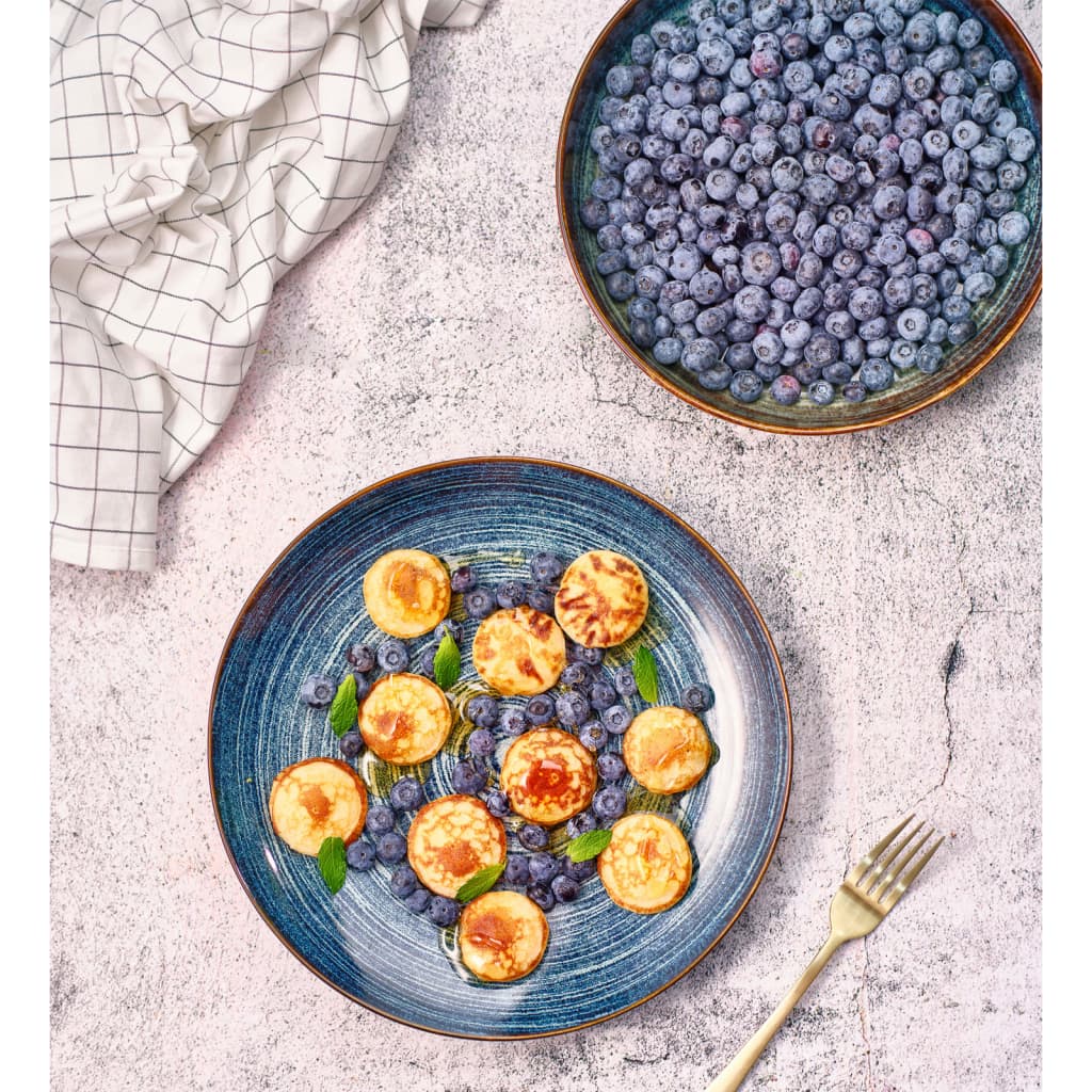 Cosy & Trendy Piatto Fondo con Motivo a Cerchi Atlantis 4pz Ø24 cm Blu 446056