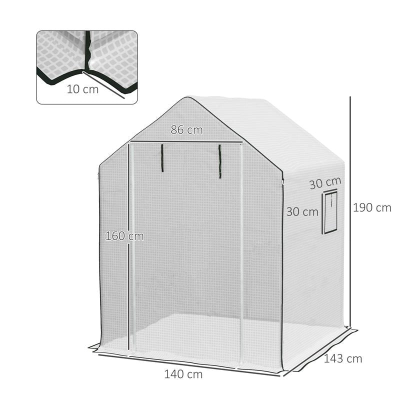 COPERTURA PE PER SERRA DA GIARDINO CON PORTA A CERNIERA E FINESTRE, 140X143X190CM, BIANCO