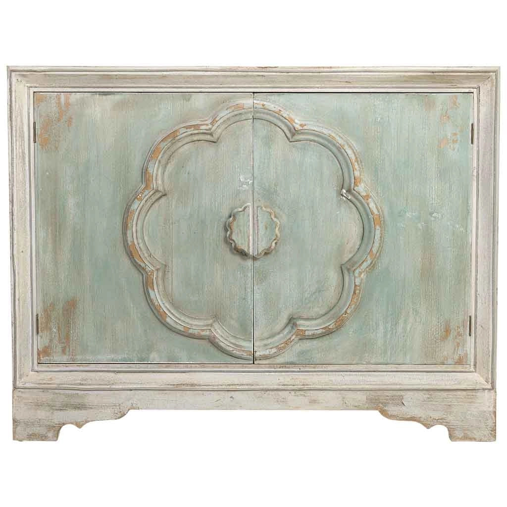 Credenza in legno con 2 porte in finitura invecchiata 120x38x92
