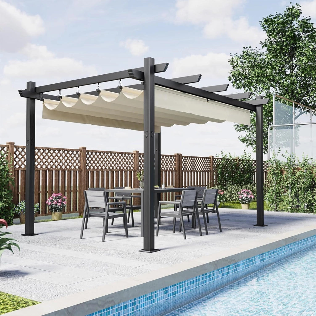 Gazebo Pergola 3x4,Gazebo Esterno Resistente,Pergolato da Giardino UV50+,Pergola Bioclimatica per Arredo Giardino Terrazzo,Beige