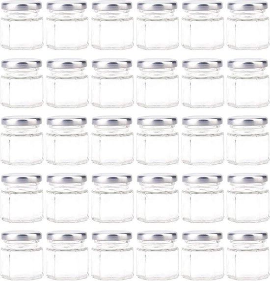 Pacco di 30 mini vasi a forma di zoccolo di 45 ml con coperchi argentati rivestiti di plastisol per spezie, miele, conserve, regali e artigianato