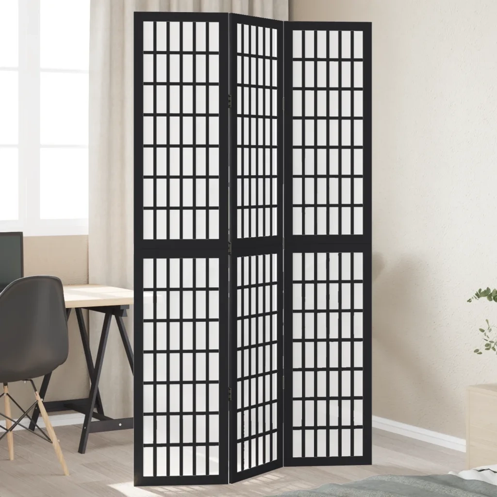 Divisorio Ambienti | Divider per stanze | Paravento 3 Pannelli Nero Legno Massello di Paulownia