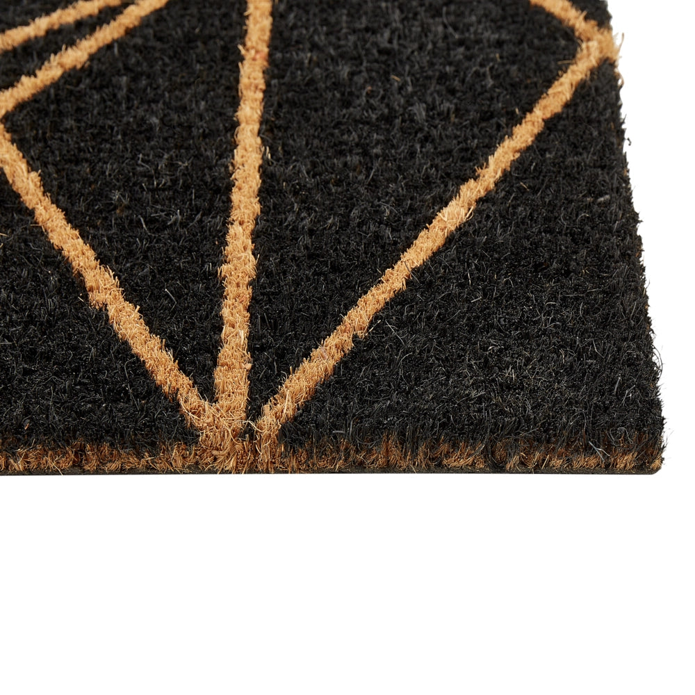 Zerbino nero in cocco naturale con fondo in PVC antiscivolo 40 x 60 cm motivo geometrico Glam Decorazione moderna per interni