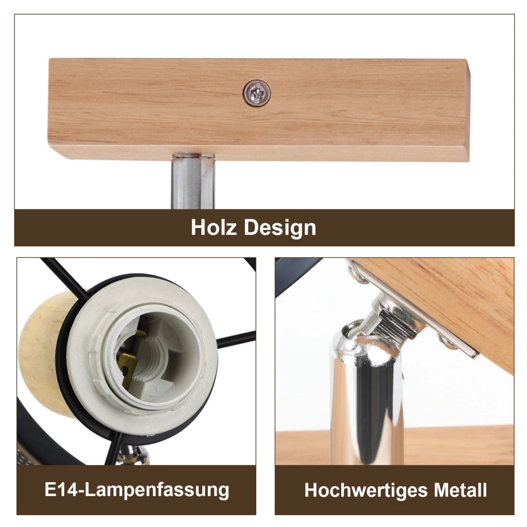 ZMH Faretto da soffitto 1 luce orientabile 350° aspetto legno per soggiorno