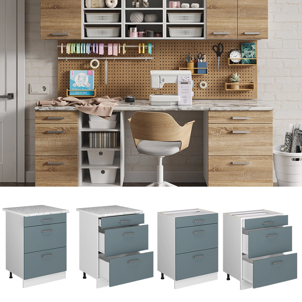 Vicco Base universale Grigio-blu 60 cm con cassetti, senza piano di lavoro