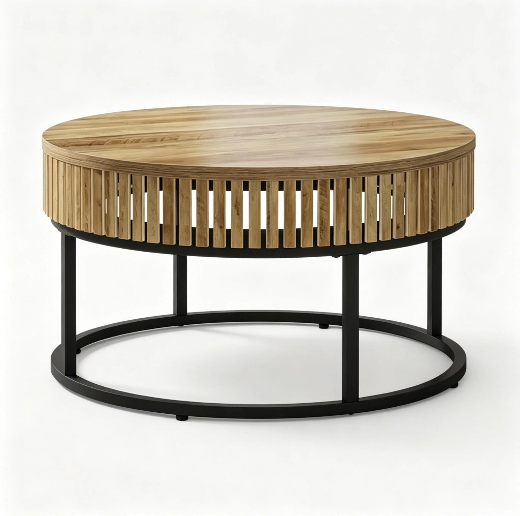 Tavolino da caffè rotondo Ø 80 cm in MDF e metallo nero/marrone HOMVRA