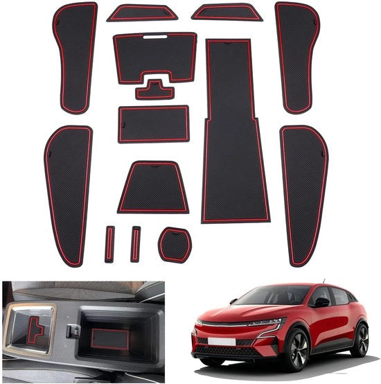 Pavimenti antislittamento compatibili con Renault Megane E-Tech 2022 2023, mattoncini in gomma per Megane E Tech 2023, tappetini per console centrale, tappetini per portiera (rosso)