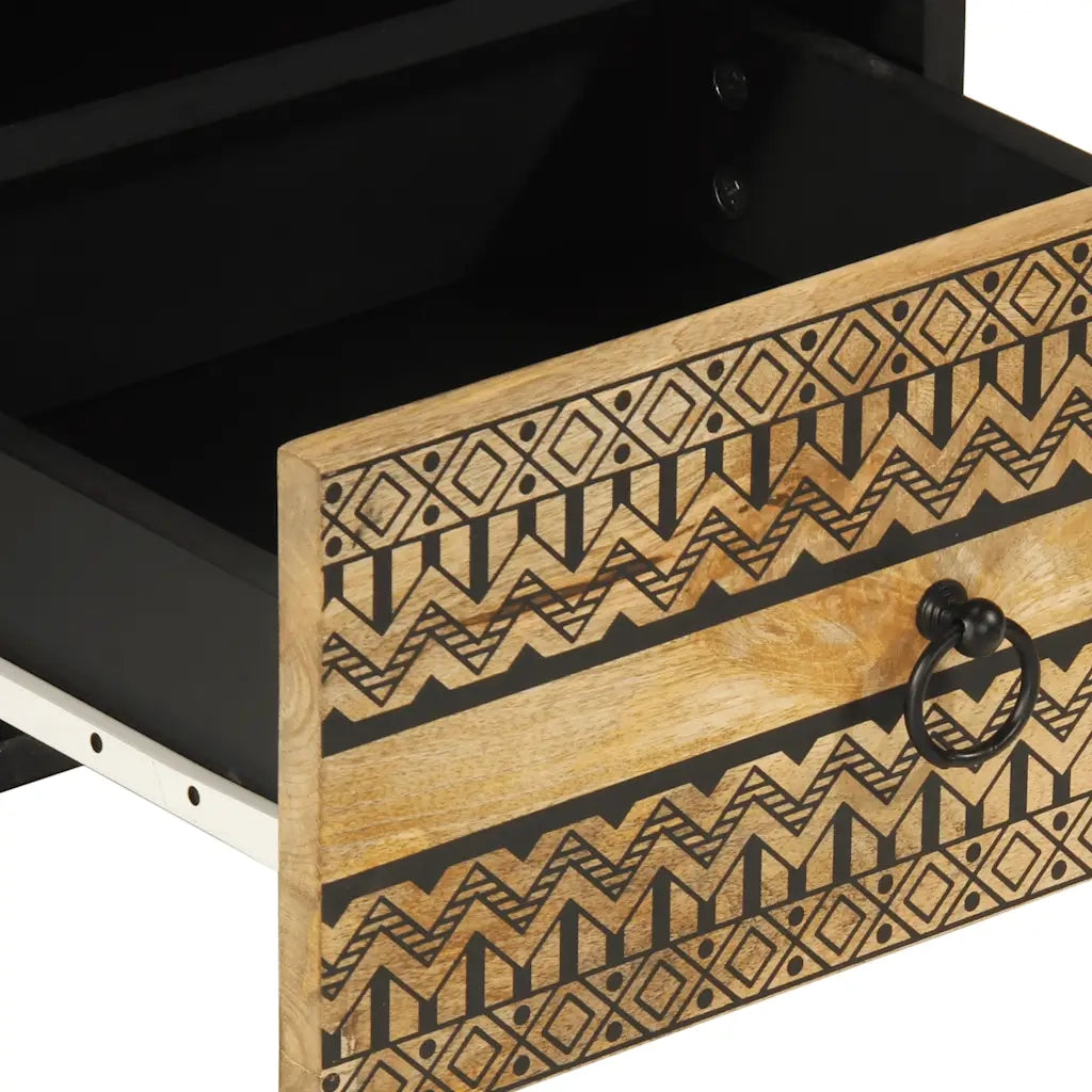 Comodino Nero 40x33x46 cm in Legno Massello di Mango Grezzo 4018634