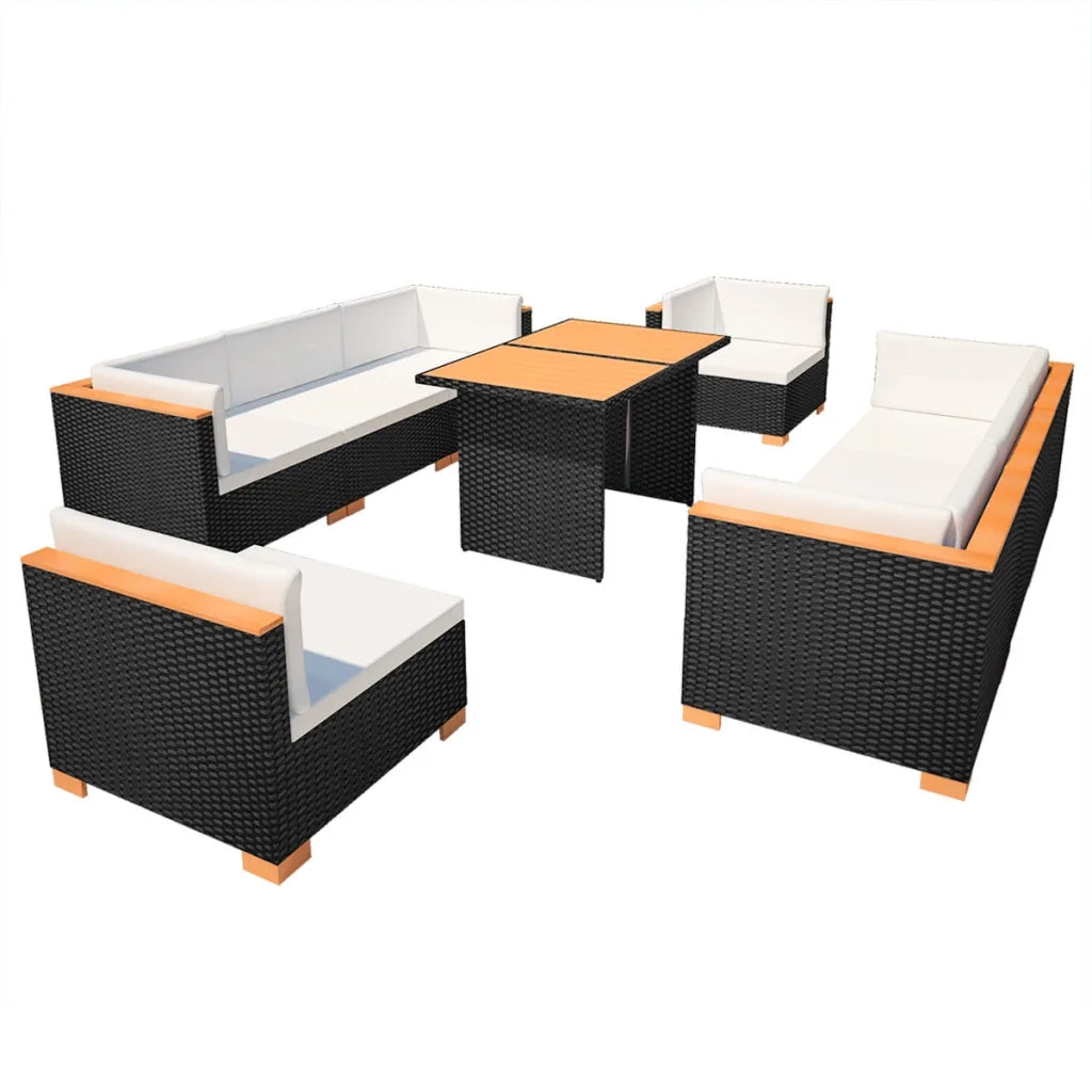 Set Divani da Giardino 10 pz con Cuscini in Polyrattan Nero cod mxl 34801