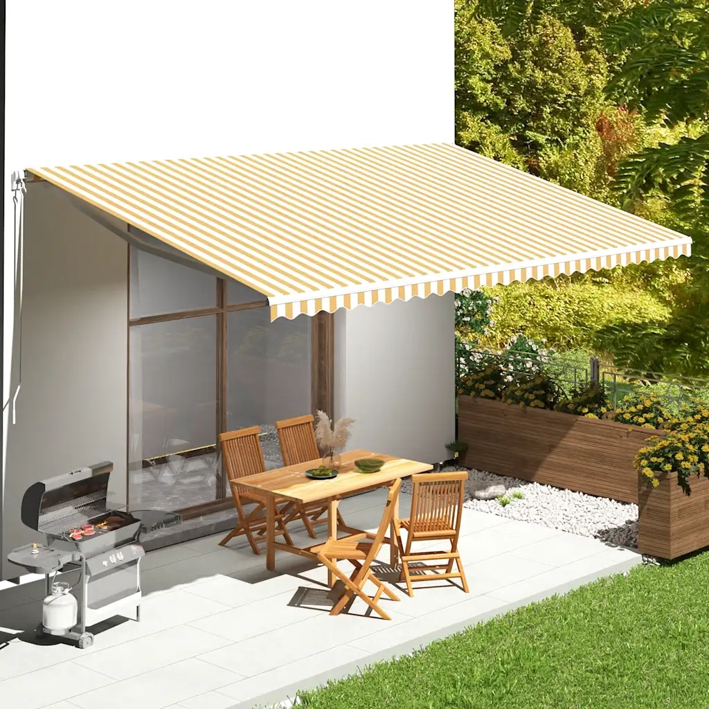 Tessuto di Ricambio per Tenda da Sole-Ricambio telo per tenda da sole Giallo e Bianco 6x3,5 m
