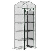 Serra da Giardino o Balcone con 5 Ripiani, Struttura in Acciaio, Copertura Rimovibile in PE, 0.69 x 0.49 x 1.93 m, Bianco