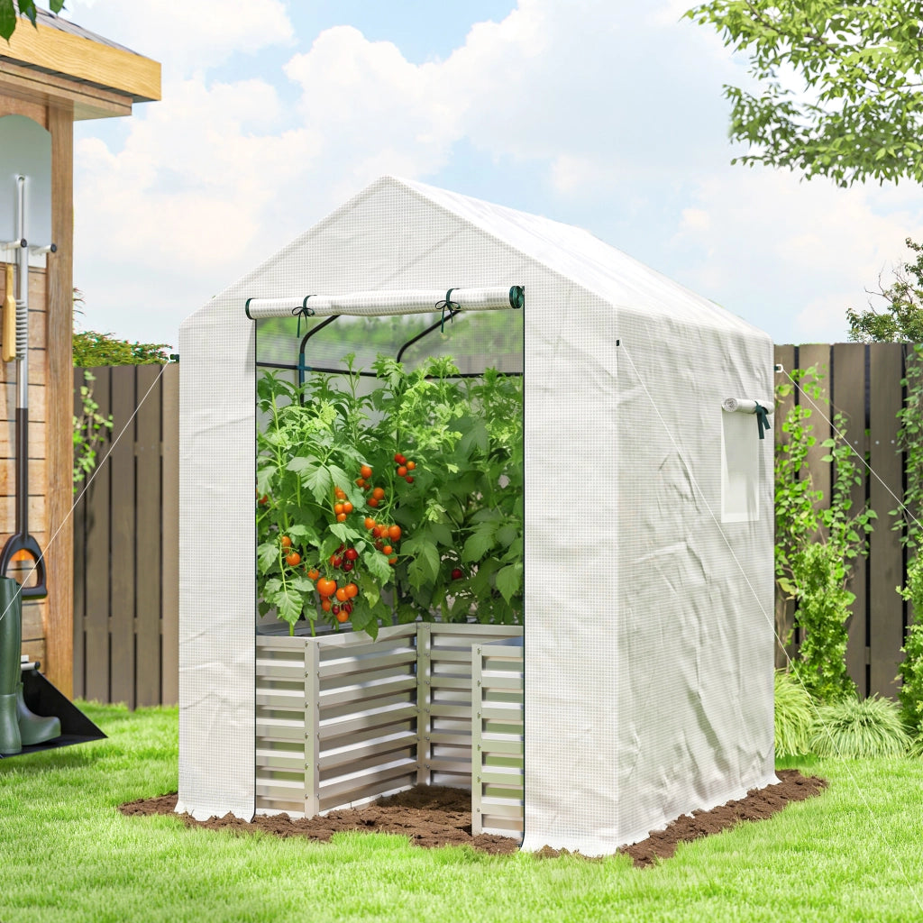 Serra per pomodori con letto rialzato e tetto spiovente ¨C zephmum ¨C 141x141x190 cm bianco