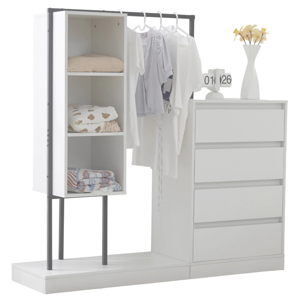 Mobile contenitore con 4 cassetti e appendiabiti; 100 x 40 x 135 cm; bianco e nero