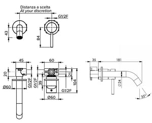 Miscelatore incasso a parete lavabo moderno completo di piletta