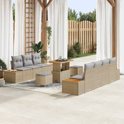 Set Divano da Giardino con cuscino 10 pcs Beige Poly Rattan