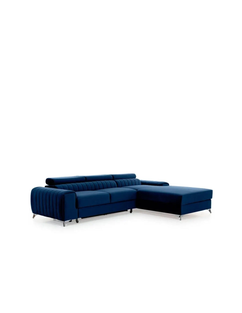 Canapé d'angle droit Bleu foncé convertible 3 places JAYSON couchage d'appoint Divano ad angolo destro blu scuro convertibile 3 posti JAYSON letto aggiuntivo