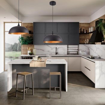 Lampadario sospensione stile contemporaneo metallo pendente cupola attacco E27 nero