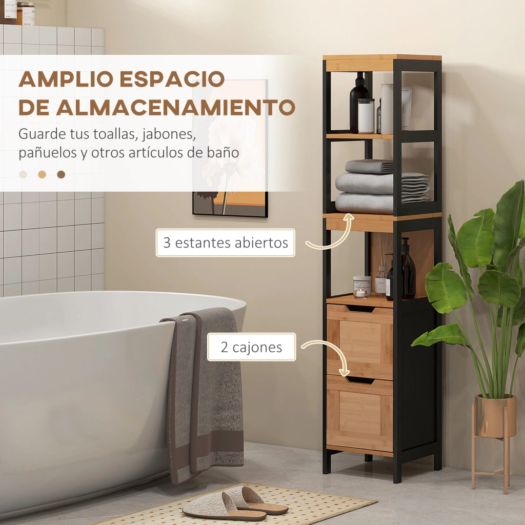Mobile da Bagno ¨C zephmum ¨C Nero e Naturale 30x30x144,3 cm