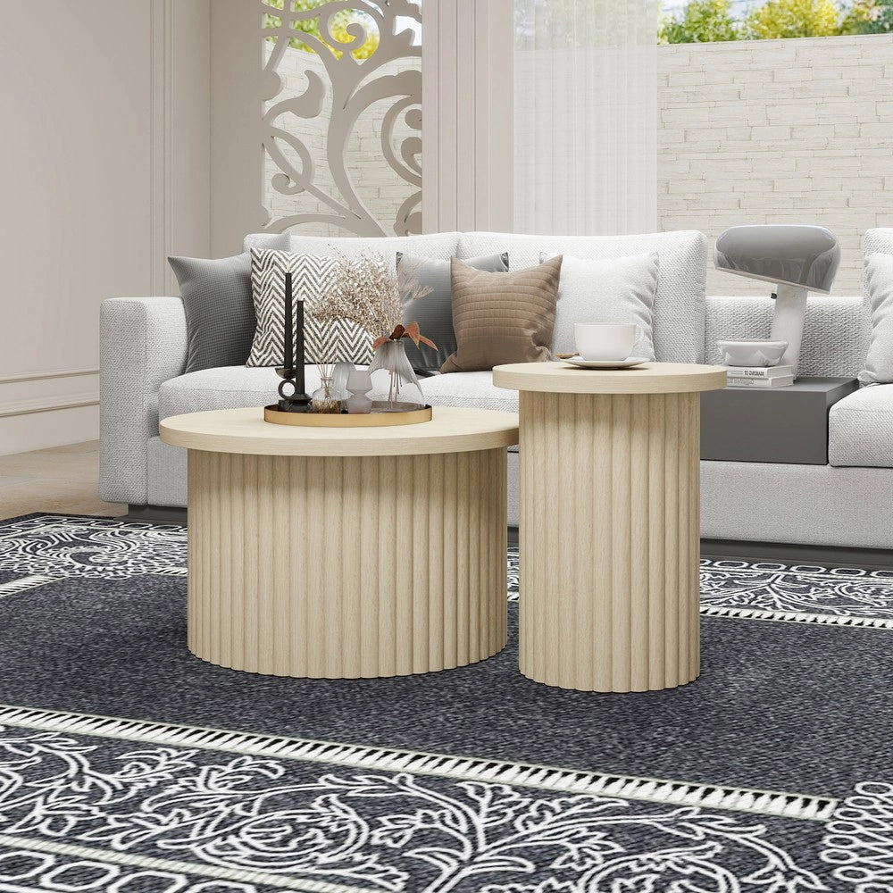 Set 2 Tavolini da Caff¨¨ Rotondi ¨C Xylo ¨C Legno Naturale, Soggiorno
