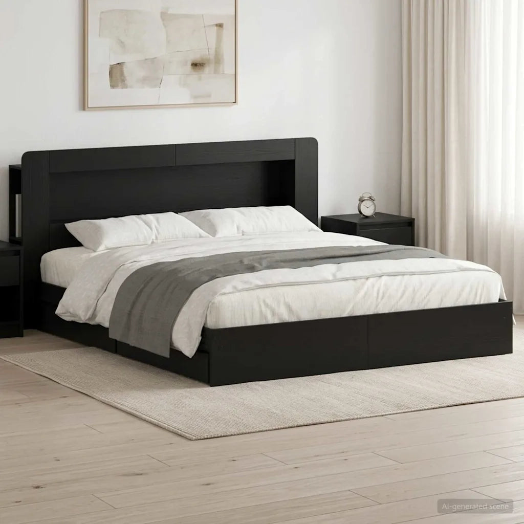 Telaio del letto con storage con cassetto Nero 200 x 200 cm 3433690