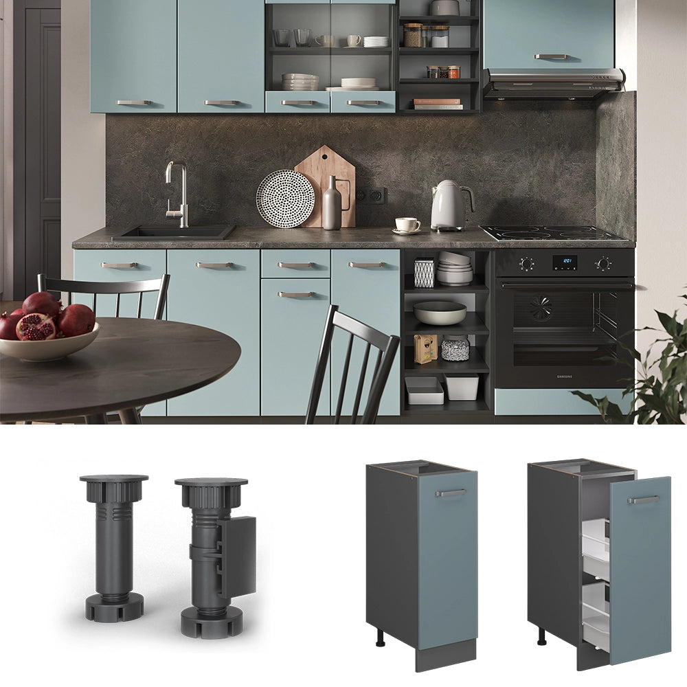 Armadio cucina dispensa alto R-Line Grigio-blu/Antracite 30 cm, PL Rovere Vicco