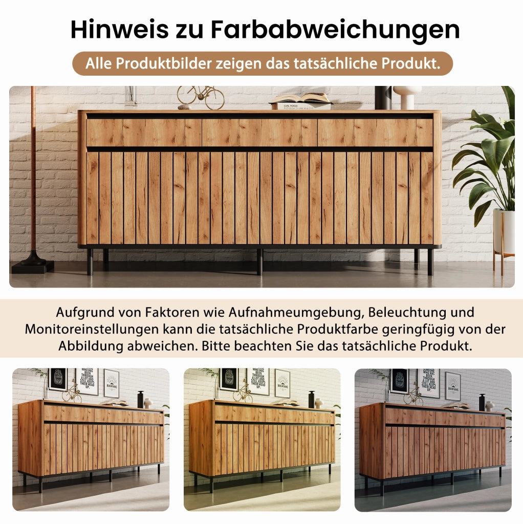 Credenza moderna 160x40x73 cm in MDF, 3 cassetti e 3 ante a lamelle