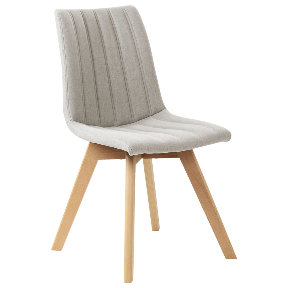 Set di 2 Sedie da Pranzo Tessuto grigio chiaro e Gambe in Legno Imbottitura verticale Schienale curvo