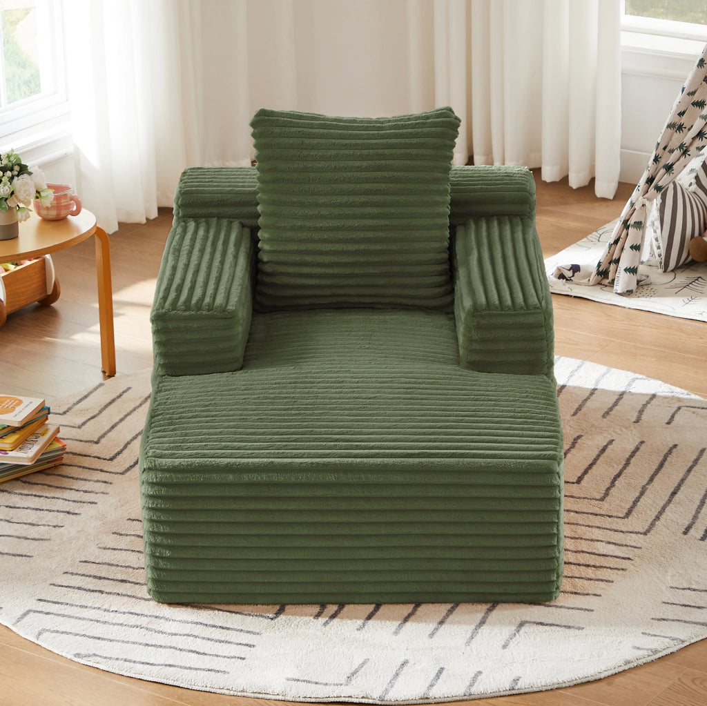 Divano letto ULEVR in velluto a coste verde, chaise longue e poltrona relax con schiuma e molle insacchettate