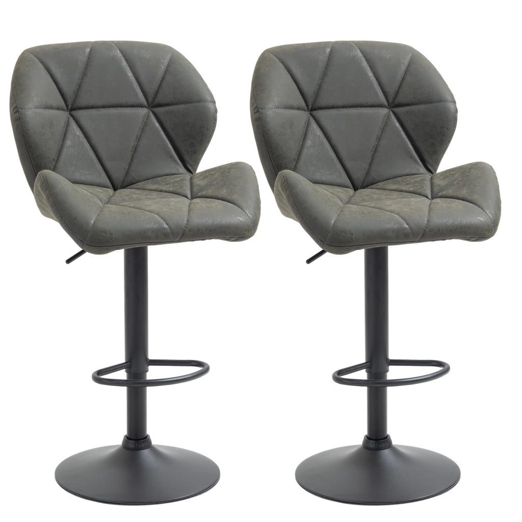 EasyComfort Set 2 Sgabelli Alti da Cucina Moderni con Schienale e Poggiapiedi, da Bar di Design con Base Rotonda, in Similpelle, Verde