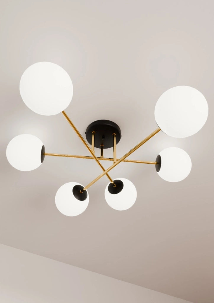 Lampadario Emibig MAGNUM 6 luci E14 oro vetro bianco