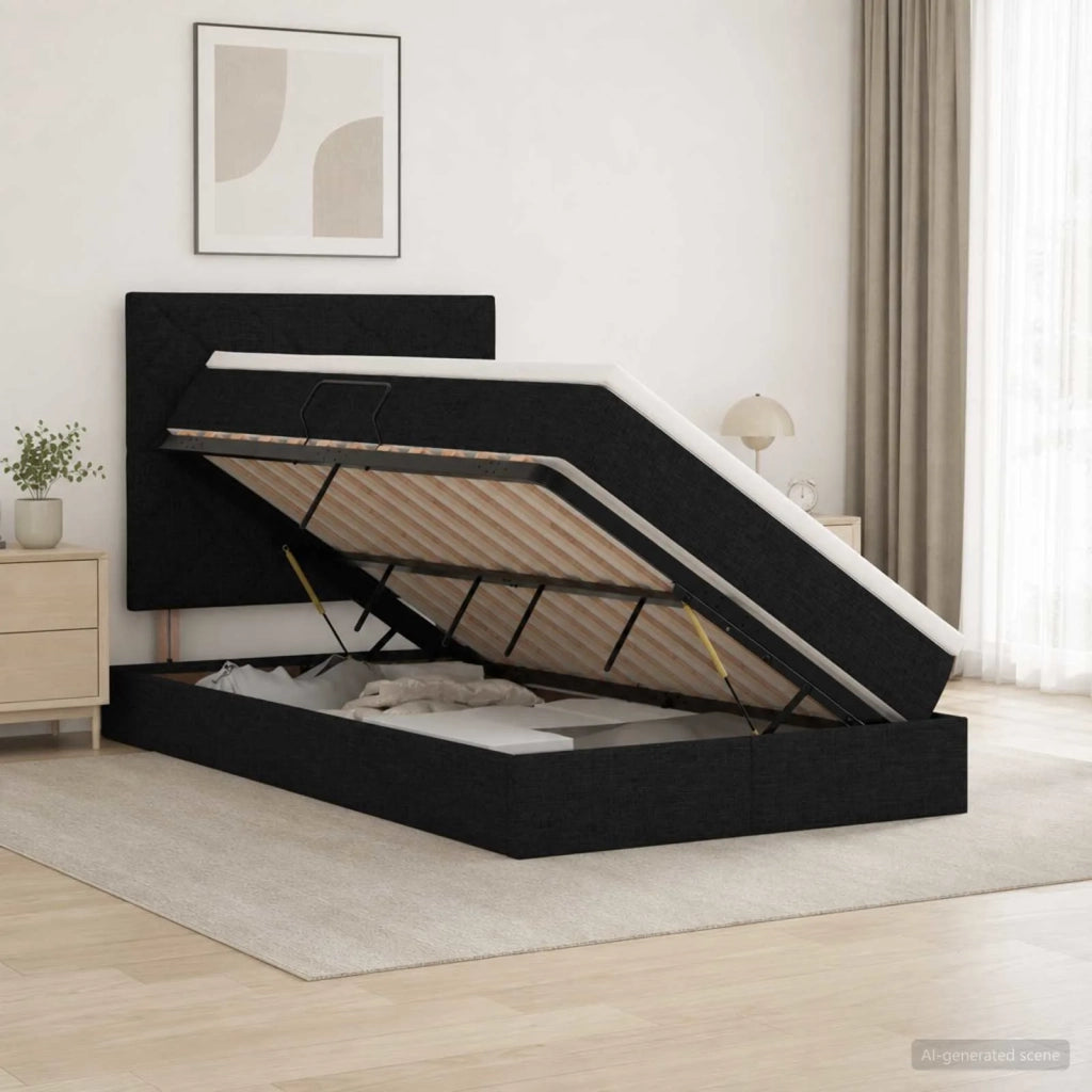 Letto con contenitore e materasso Nero 120 x 200 cm Tessuto 3459560