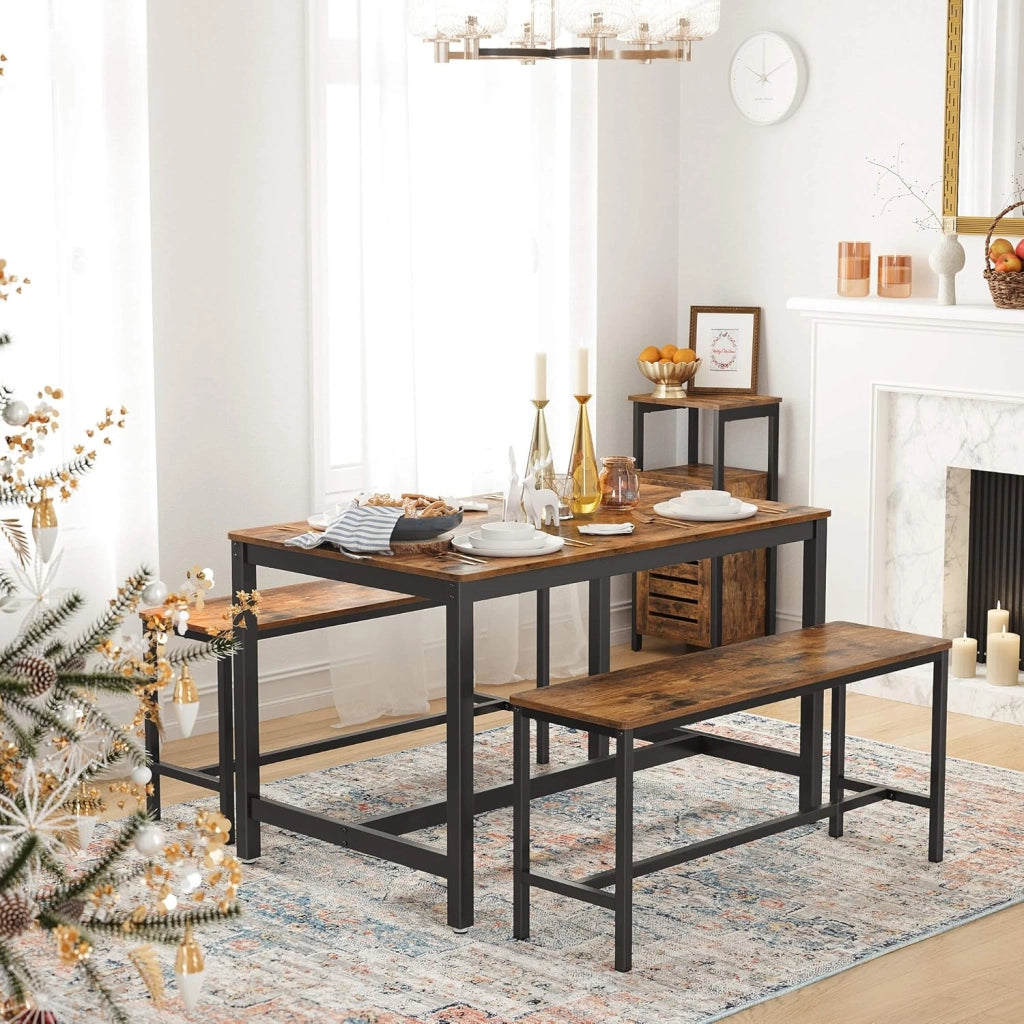 VASAGLE Set di 2 Panche da Tavolo, Panche da Interni, 108 x 32,5 x 50 cm, in Stile Industriale, Struttura Resistente in Metallo, per Cucina Sala da Pranzo Soggiorno, Marrone Vintage e Nero KTB33X