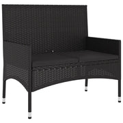 Panchina da Giardino | Panca da Giardino a 2 Posti con Cuscini in Polyrattan Nero