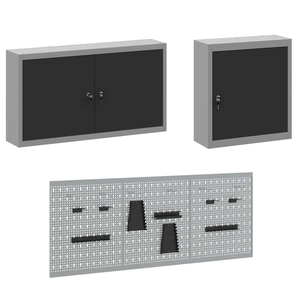 Mobile da lavoro 8 pcs Nero Legno ingegnerizzato e acciaio 3321434