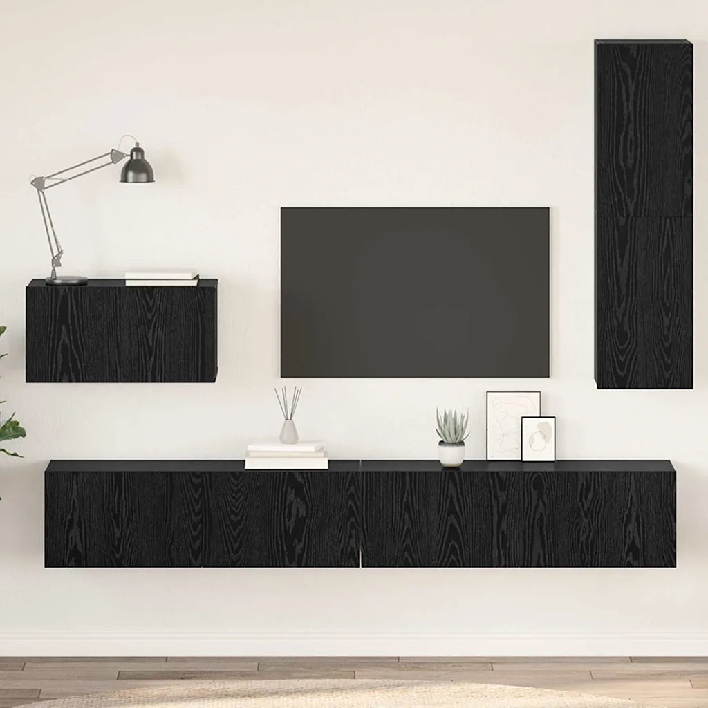 Mobile TV da Parete 4 pz-Set di 4 Mobile TV a Muro-Credenza TV Rovere Nero Legno multistrato 184935