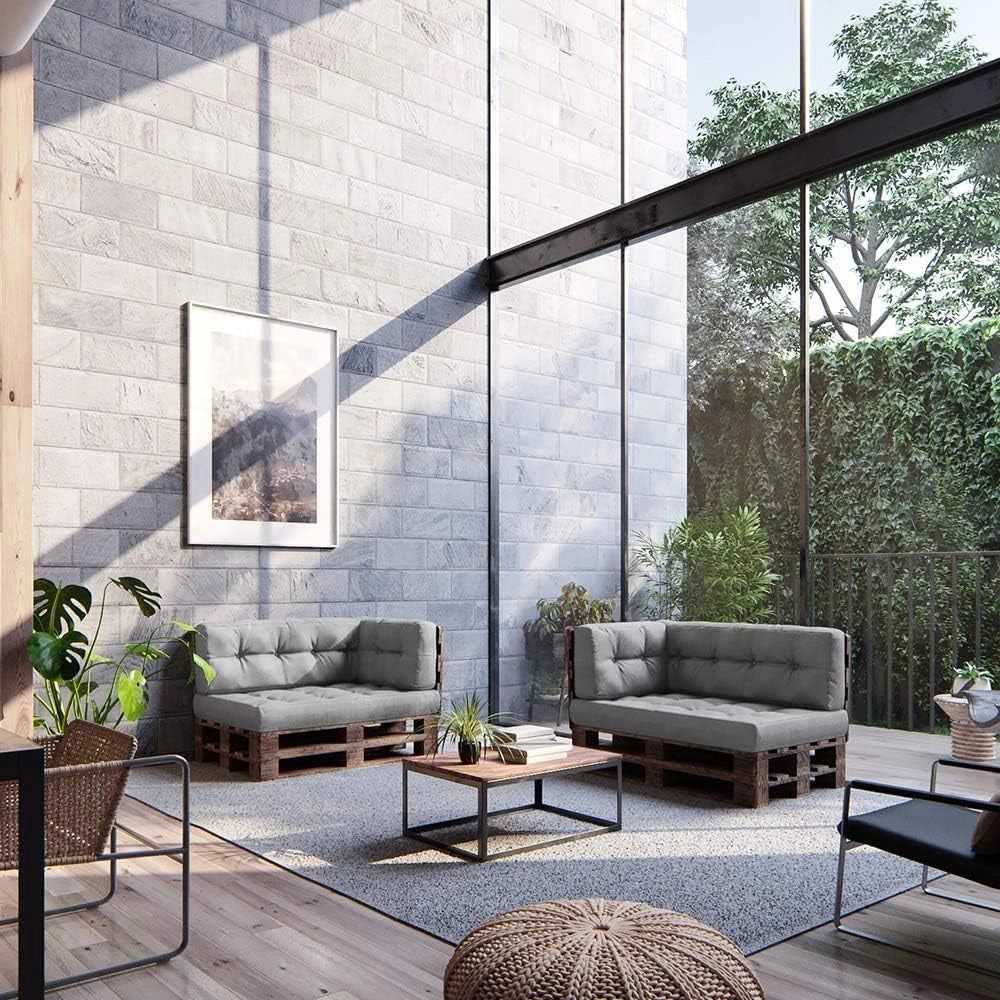 Set di cuscini per pallet, Grigio, 2 parti, per l'utilizzo su europallet per ambienti interni ed esterni