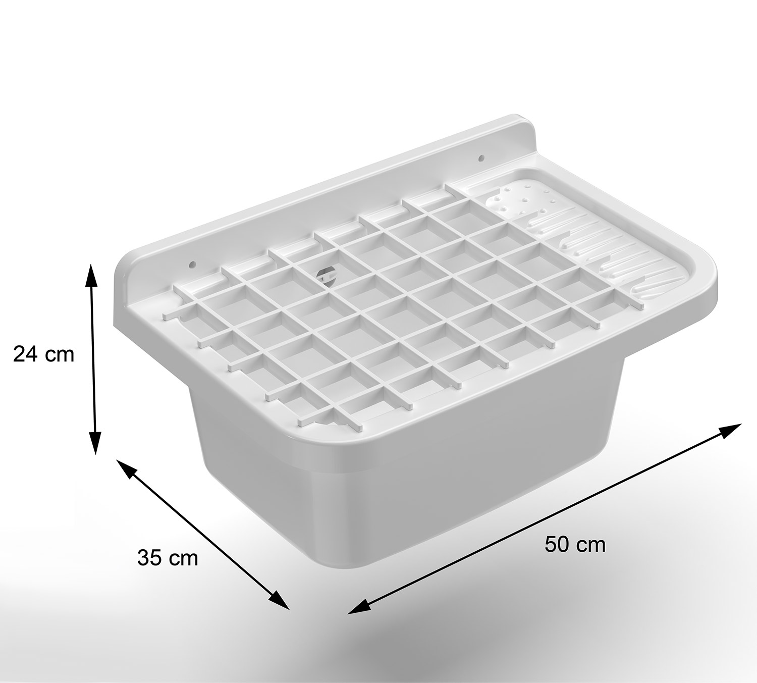 Lavatoio 50 cm Pilozzo a Parete con Griglia in Resina Bianco